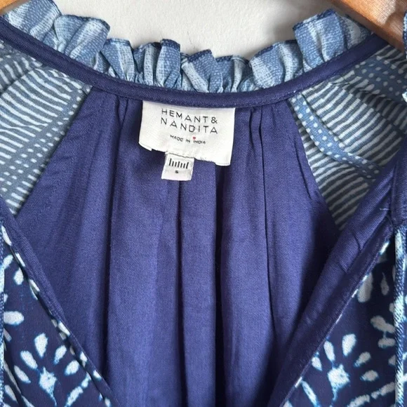 HEMANT AND NANDITA Long Sleeve Short Dress in Indigo Small - Picture 8 of 13